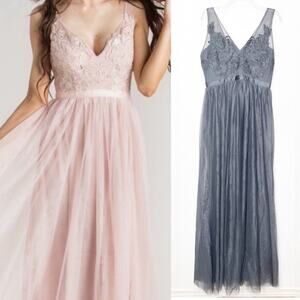 NWT Maniju Floral Lace Tulle Dress Gray Large